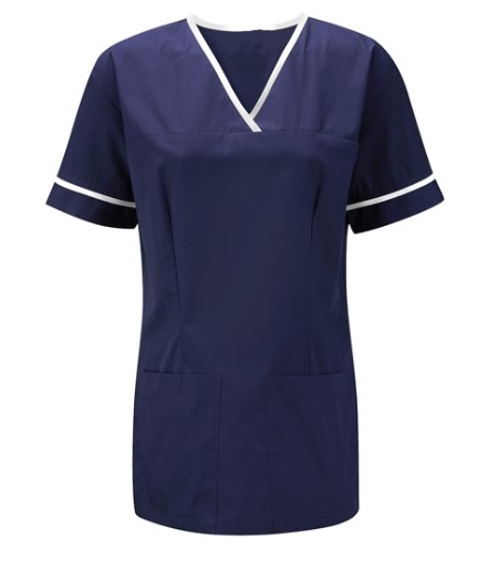 Female Smart Scrub Tunic Navy/White