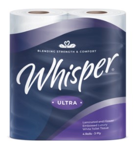 Whisper Ultra Toilet Roll 3ply White