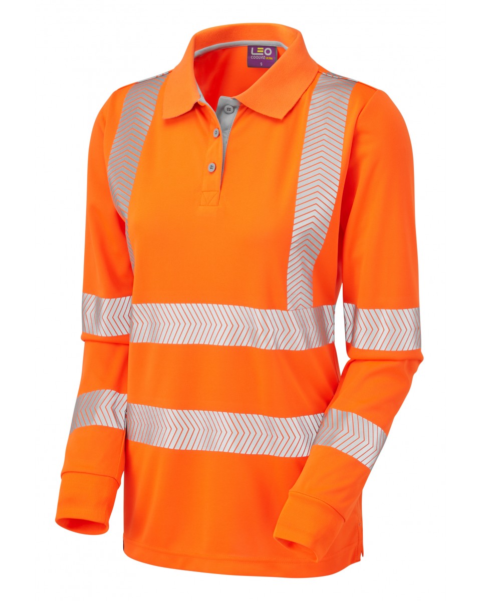 Pollyfield ISO 20471 Class 2 Coolviz Ultra Women's Sleeved Polo Shirt Orange