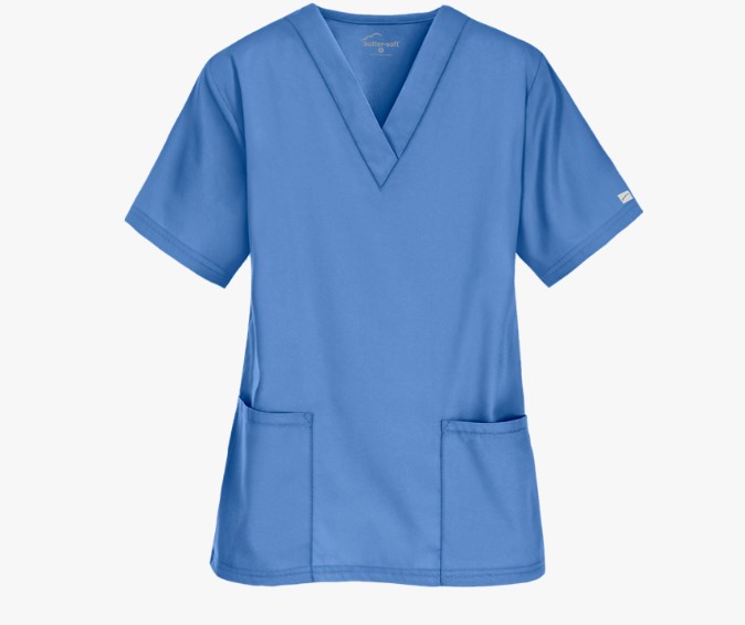 Scrub Top Sky Blue with Navy Piping
