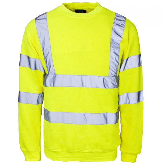 Crew Neck Reflective Stripe Sweatshirt Hi Vis Yellow