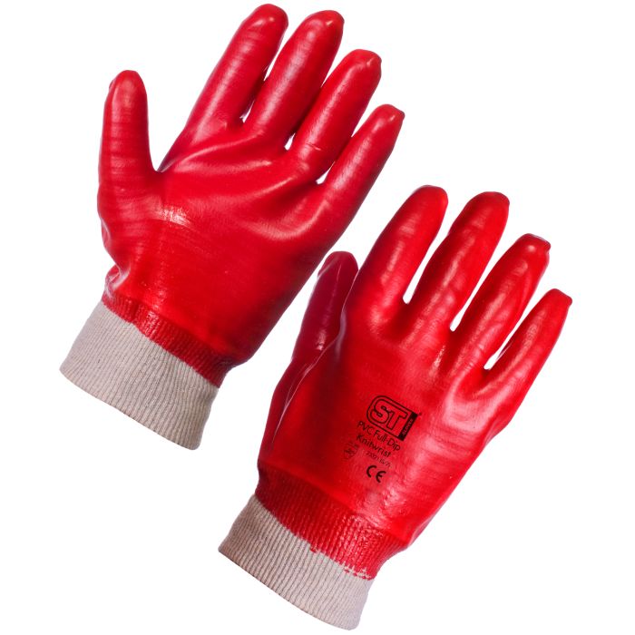 PVC Full Dip Knit Wrist Glove Red