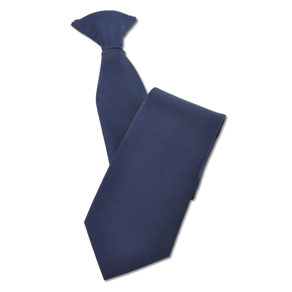 Plain Polyester Classic Clip on Tie Navy