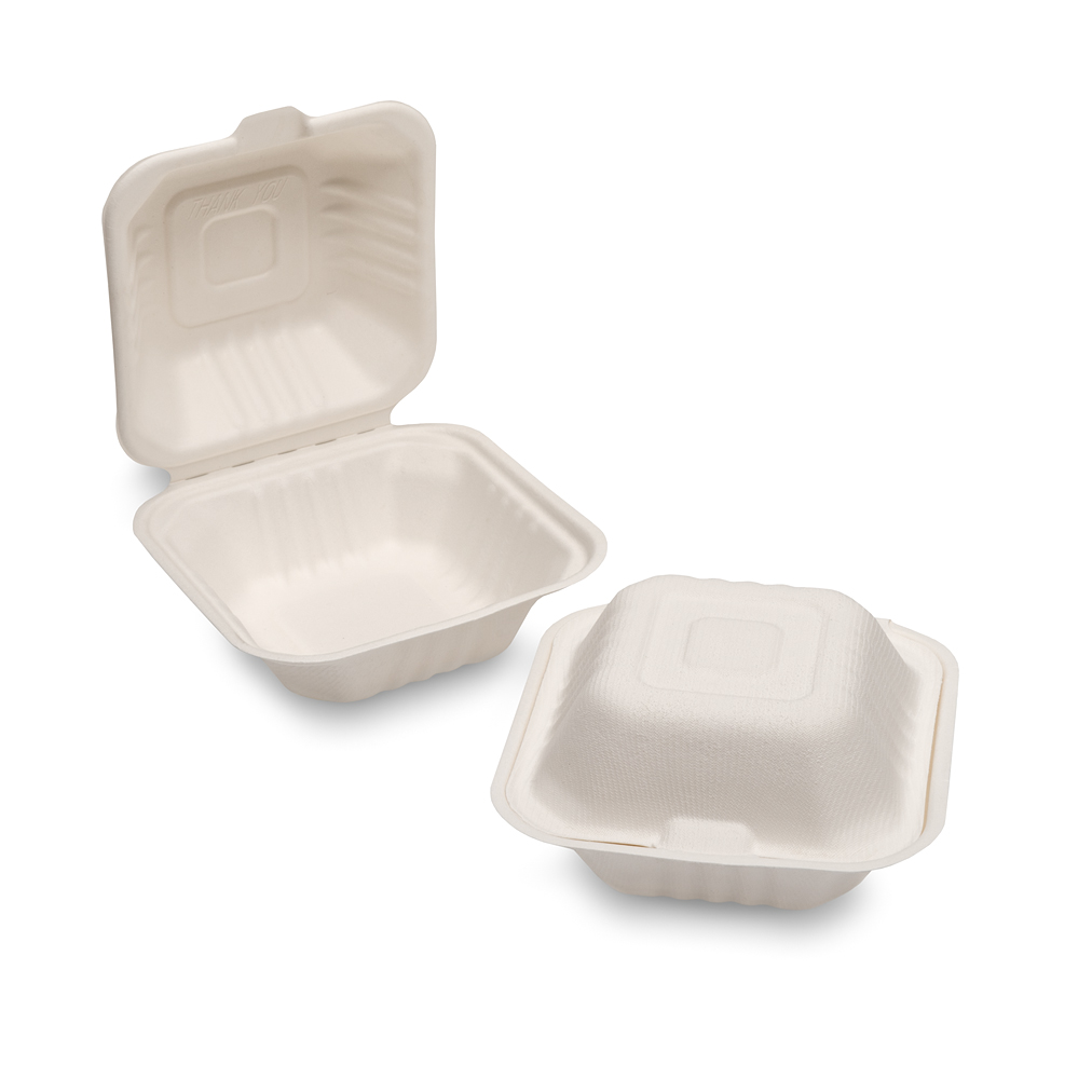 Bagasse Burger Box White (HP7) 5x5"