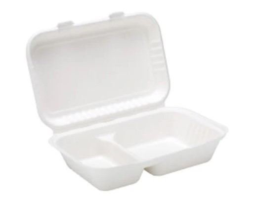 9"x6" Bagasse 2 Compartment Lunch Box White