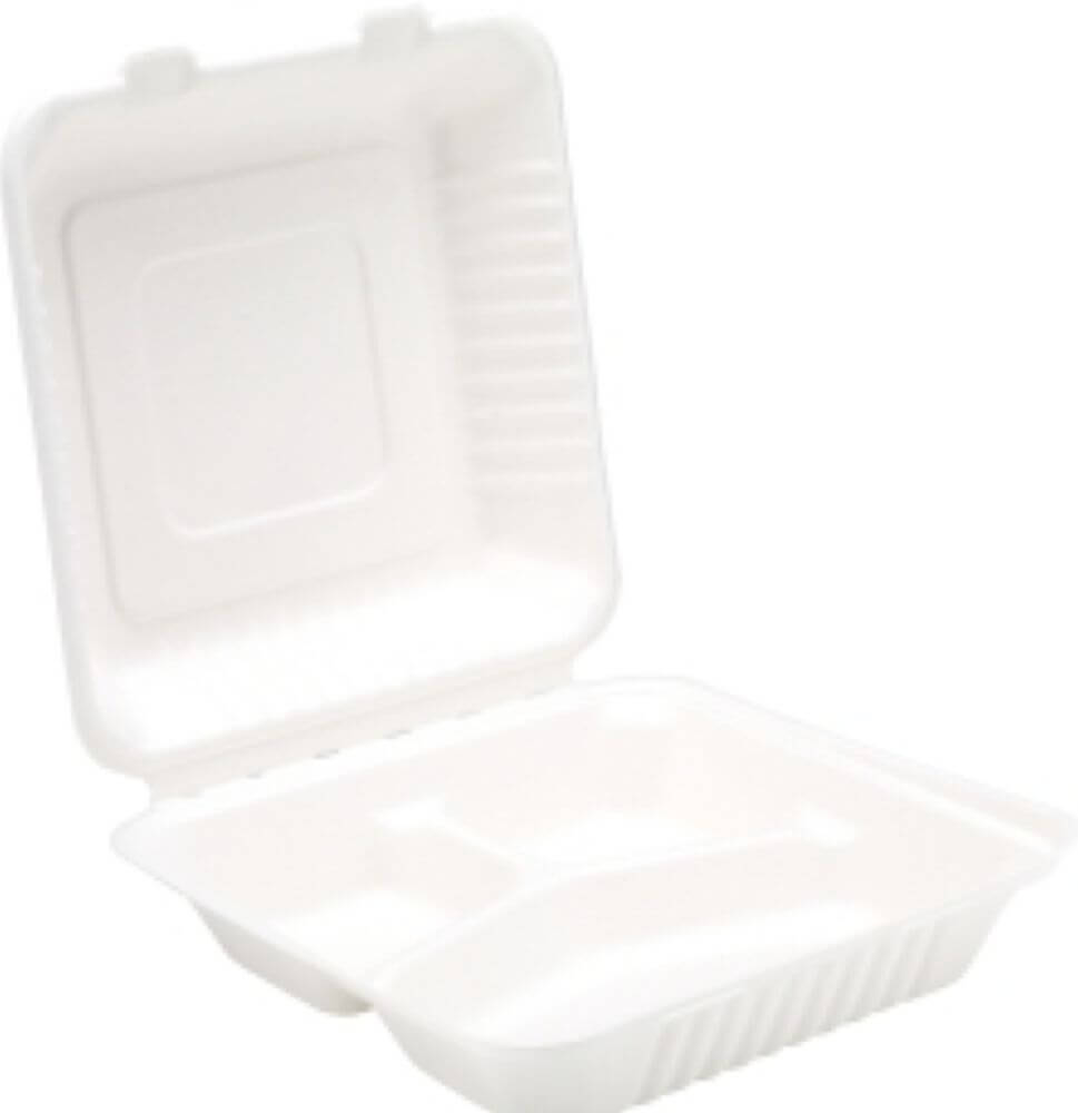 9" Bagasse 3 Compartment Meal Box