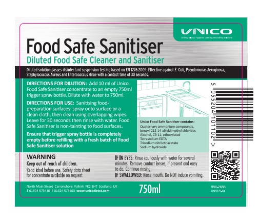 Food Safe Sanitiser 750ml Bottle Label