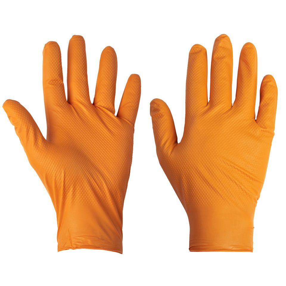 Orange Diamond Grip Powder Free Nitrile Gloves