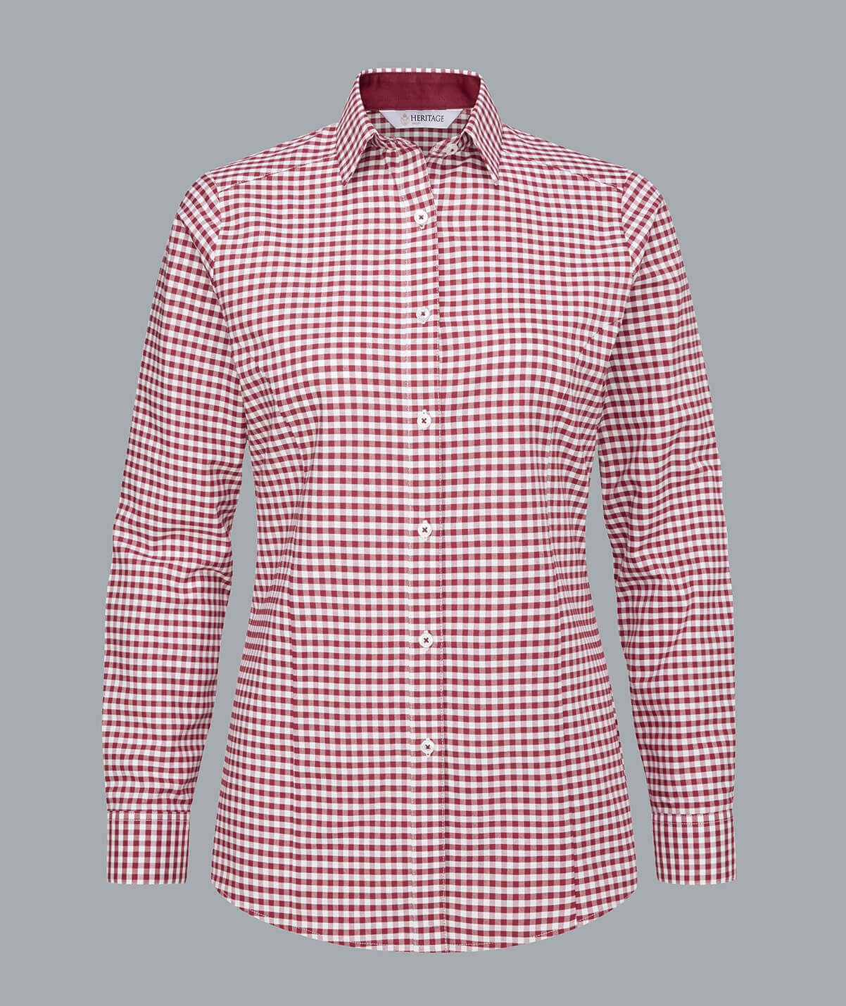 Ladies Elsa Long Sleeve Check Blouse Light Red/White